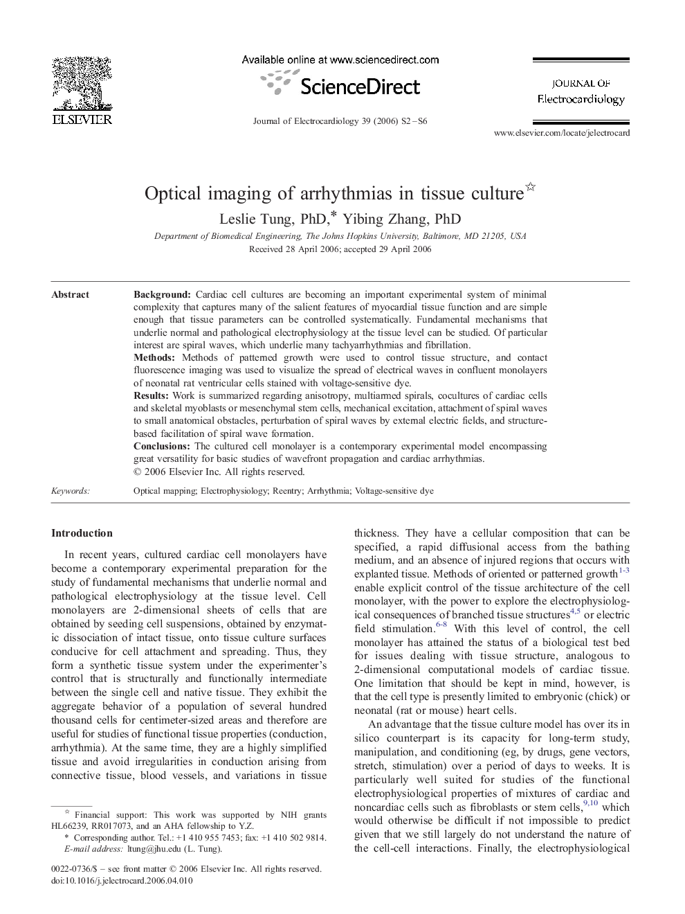 Optical imaging of arrhythmias in tissue culture 