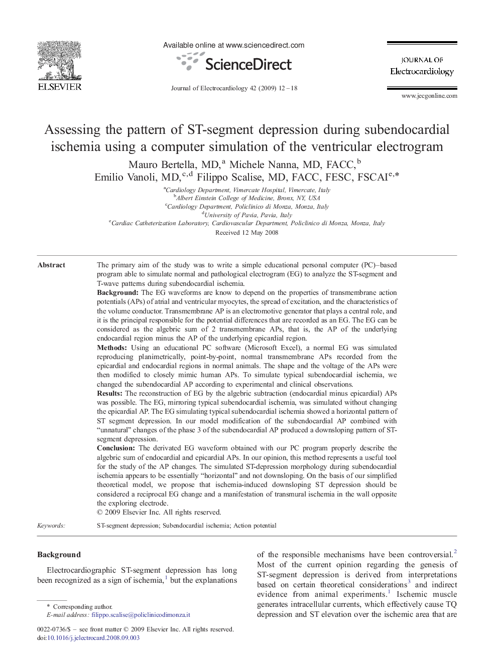 Assessing the pattern of ST-segment depression during subendocardial ischemia using a computer simulation of the ventricular electrogram