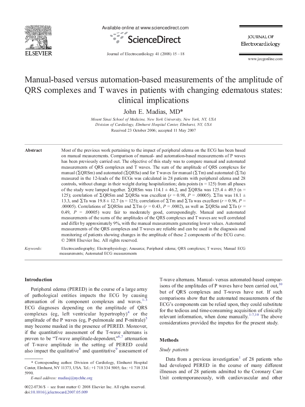 Manual-based versus automation-based measurements of the amplitude of QRS complexes and T waves in patients with changing edematous states: clinical implications