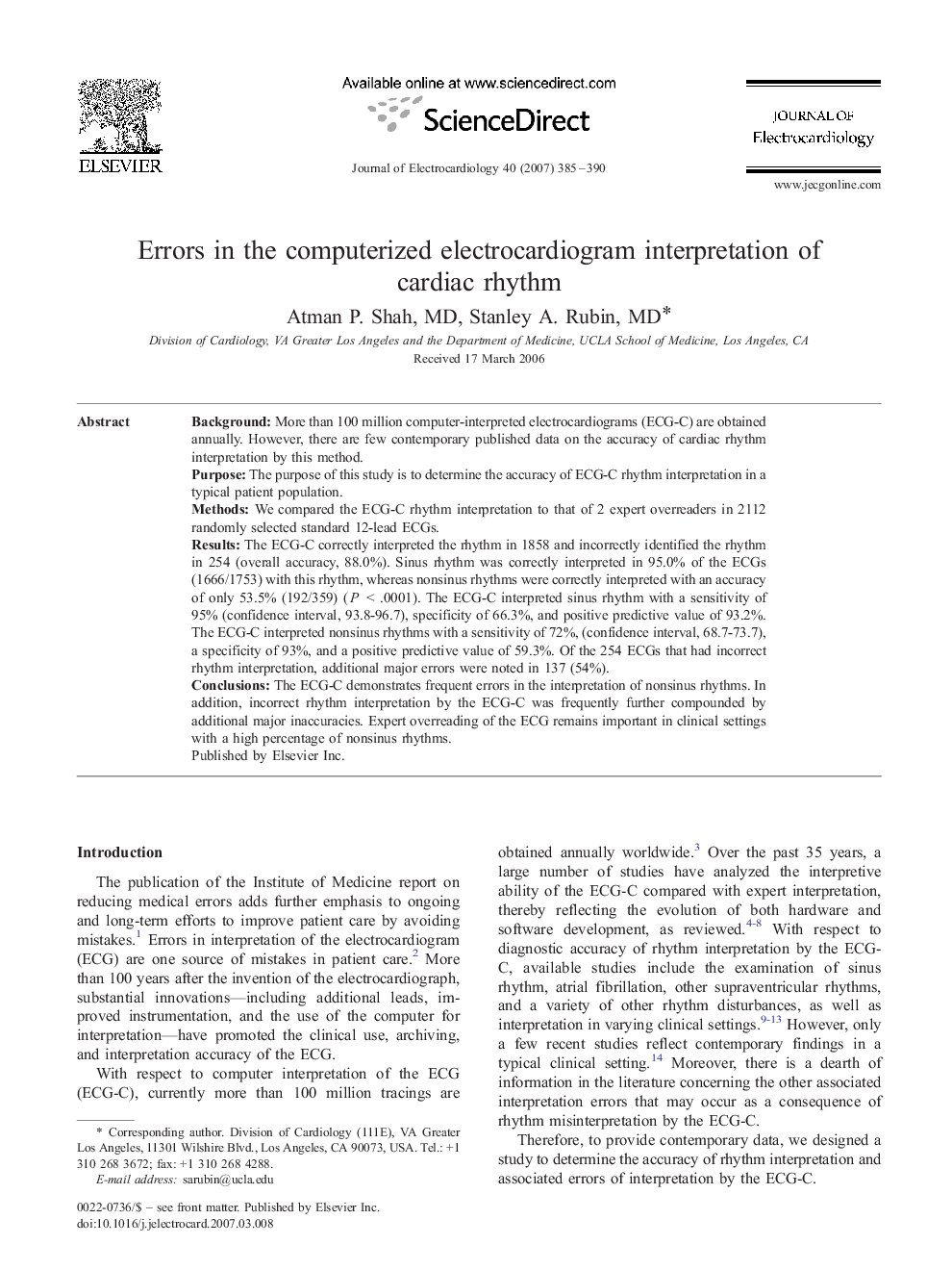 Errors in the computerized electrocardiogram interpretation of cardiac rhythm