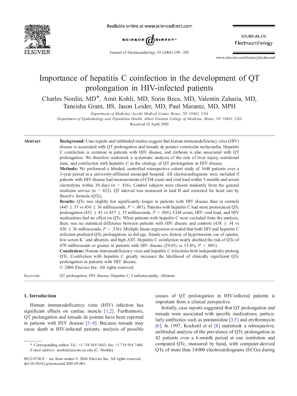 Importance of hepatitis C coinfection in the development of QT prolongation in HIV-infected patients