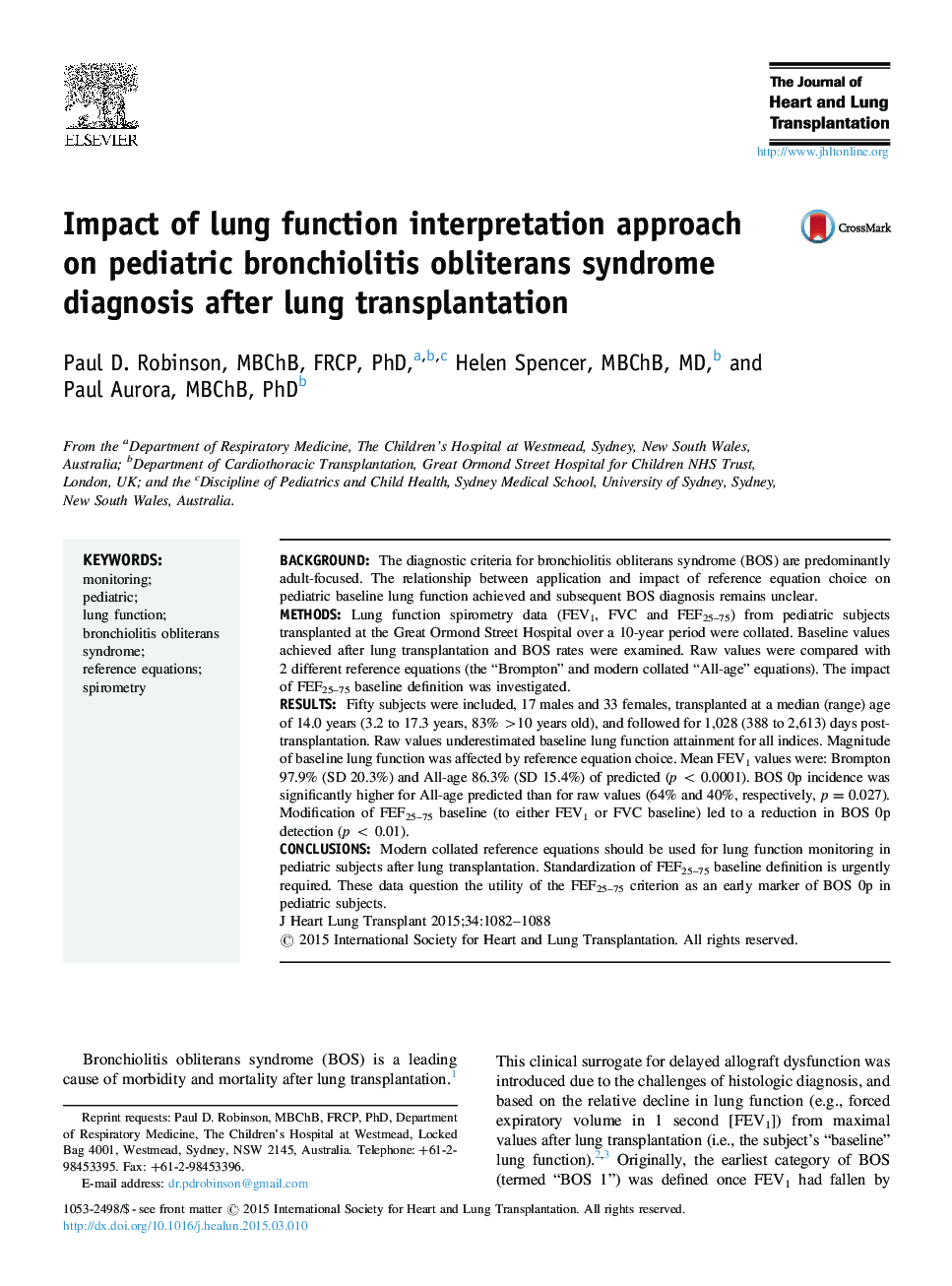 Impact of lung function interpretation approach on pediatric bronchiolitis obliterans syndrome diagnosis after lung transplantation