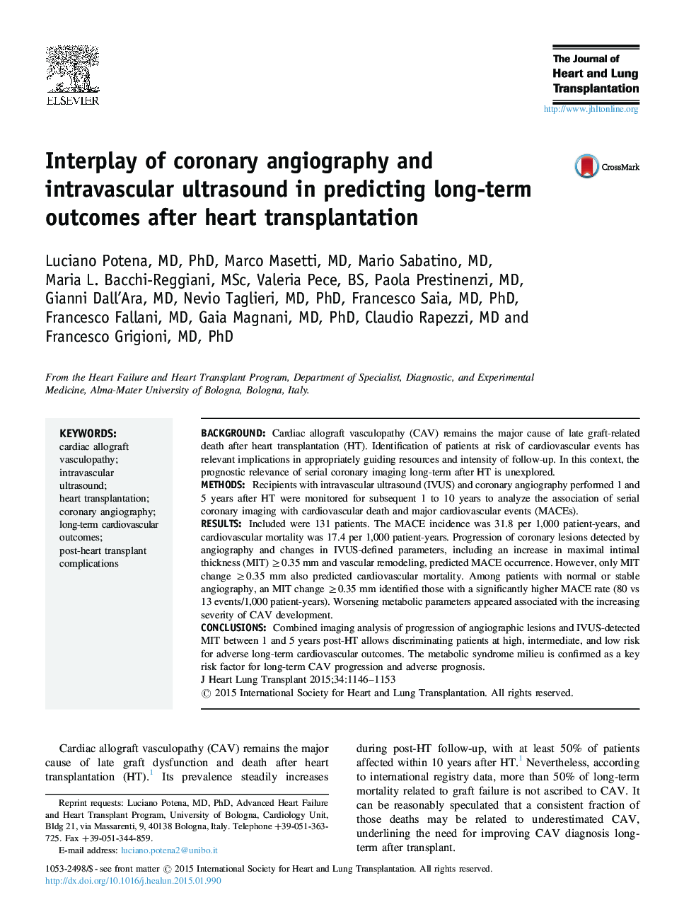 تعامل آنژیوگرافی عروق کرونر و سونوگرافی داخل عروق در پیش بینی نتایج بلند مدت پس از پیوند قلب 