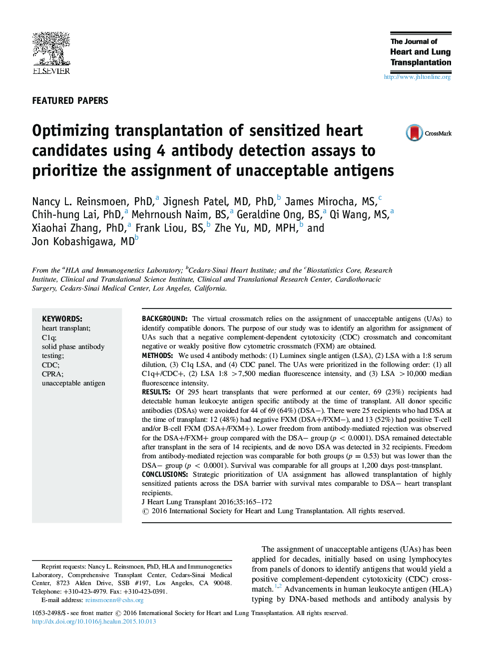 Optimizing transplantation of sensitized heart candidates using 4 antibody detection assays to prioritize the assignment of unacceptable antigens