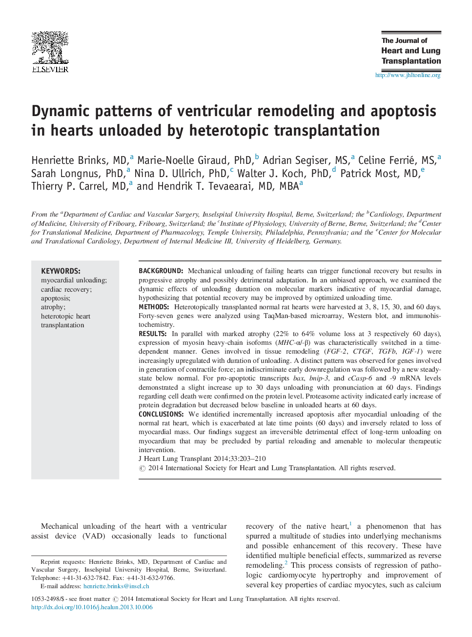 Dynamic patterns of ventricular remodeling and apoptosis in hearts unloaded by heterotopic transplantation