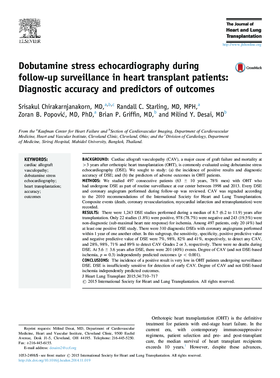 اکوکاردیوگرافی استرس دابوتین در طی پیگیری در بیماران پیوند قلب: دقت تشخیصی و پیش بینی نتایج 