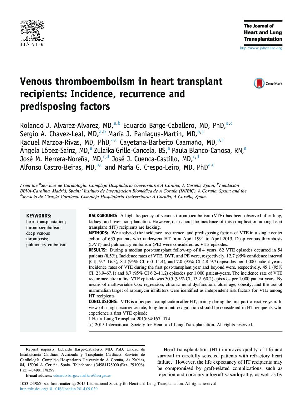 ترومبوآمبولی ورید وریدی در گیرنده های پیوند قلب: بروز، عود و عوامل مستعد کننده 