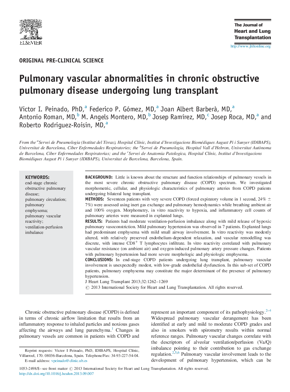 Pulmonary vascular abnormalities in chronic obstructive pulmonary disease undergoing lung transplant