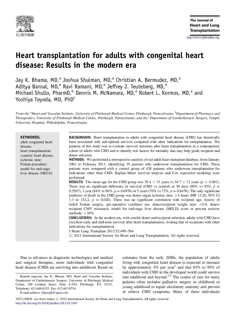 Heart transplantation for adults with congenital heart disease: Results in the modern era