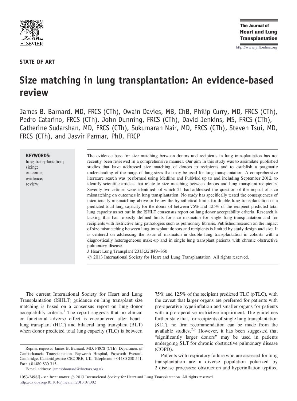 Size matching in lung transplantation: An evidence-based review