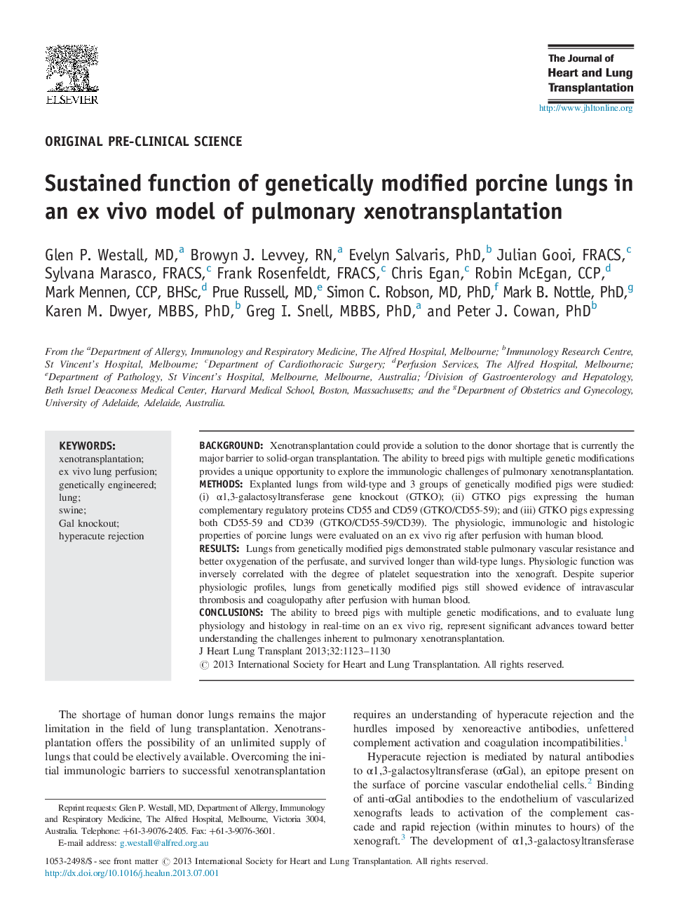 Sustained function of genetically modified porcine lungs in an ex vivo model of pulmonary xenotransplantation