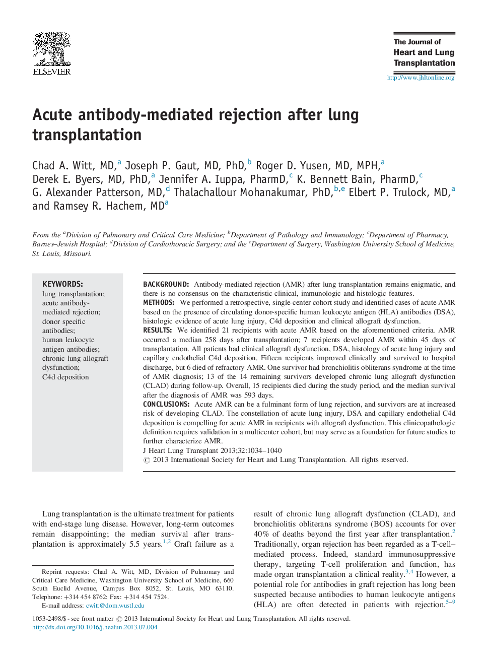 Acute antibody-mediated rejection after lung transplantation