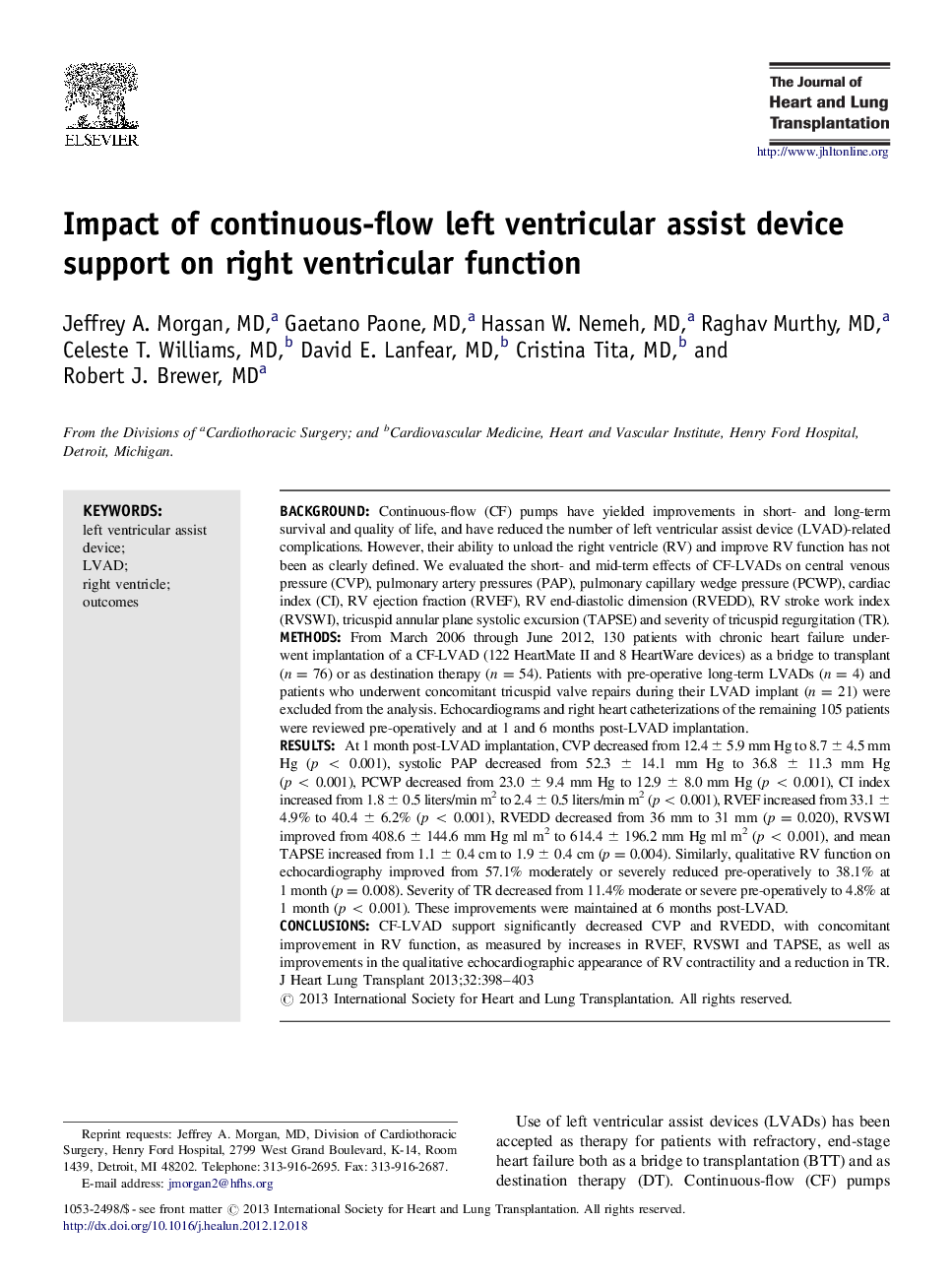 Impact of continuous-flow left ventricular assist device support on right ventricular function