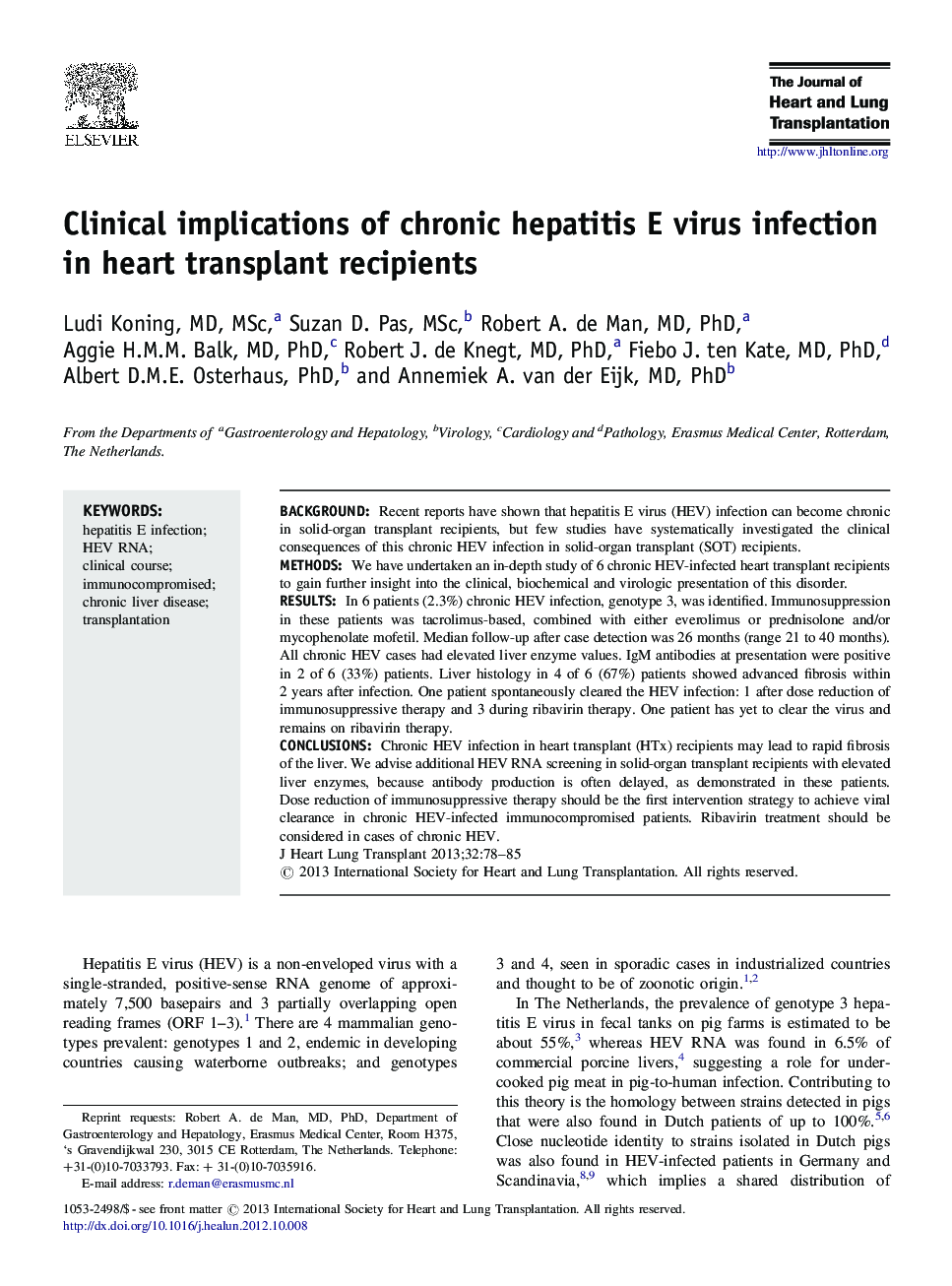 Clinical implications of chronic hepatitis E virus infection in heart transplant recipients