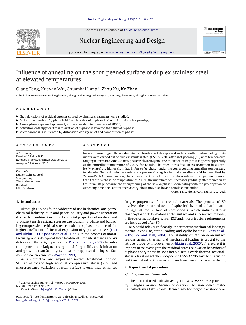 Influence of annealing on the shot-peened surface of duplex stainless steel at elevated temperatures