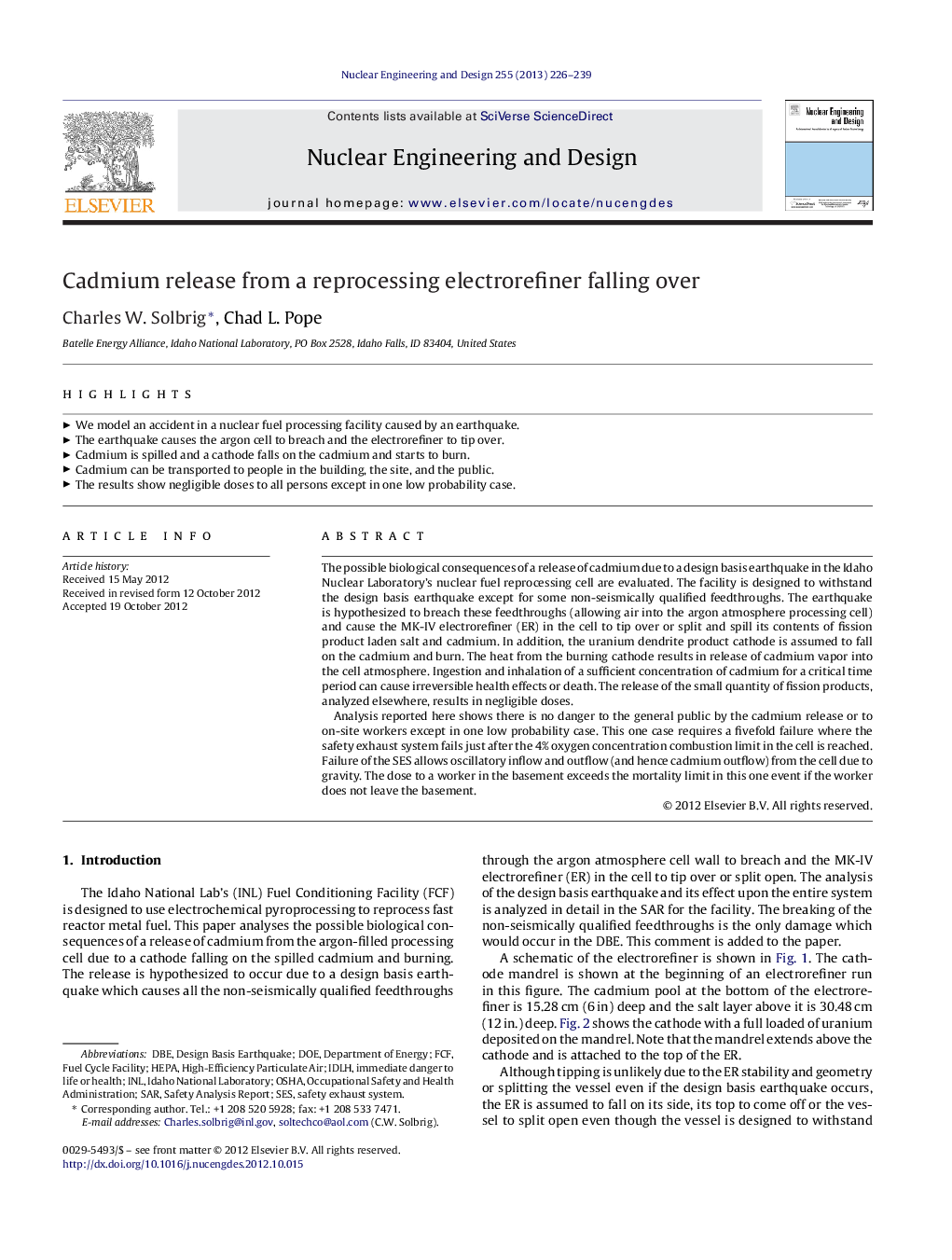 Cadmium release from a reprocessing electrorefiner falling over