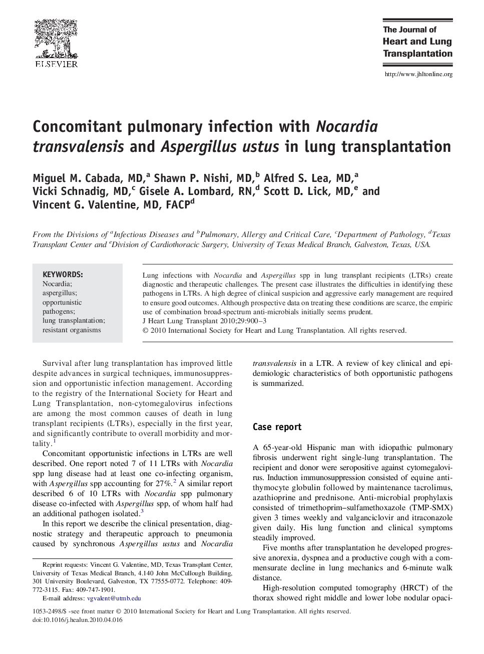 Concomitant pulmonary infection with Nocardia transvalensis and Aspergillus ustus in lung transplantation