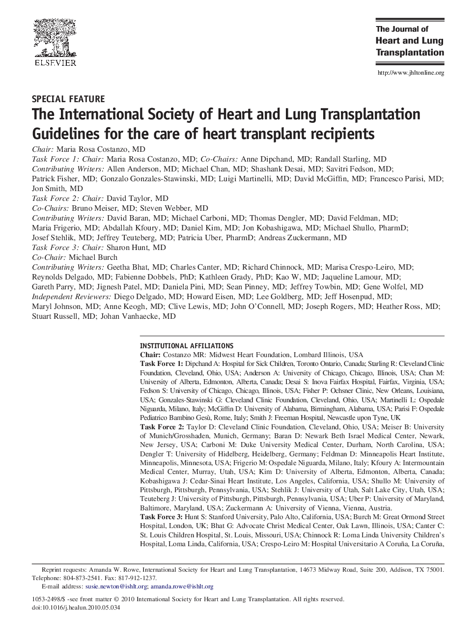 The International Society of Heart and Lung Transplantation Guidelines for the care of heart transplant recipients