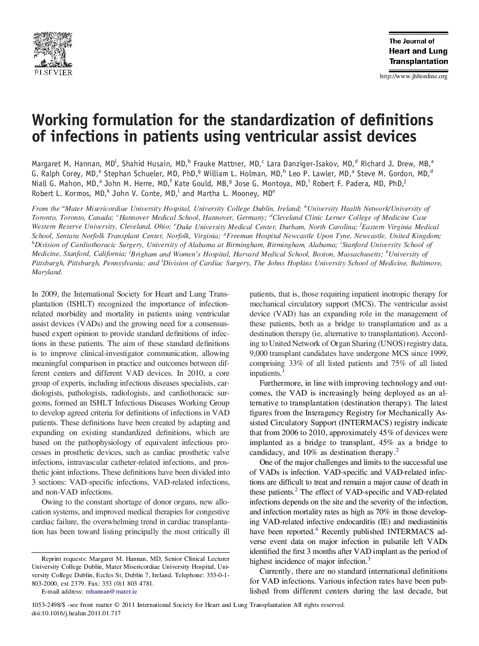 عکس صفحه اول مقاله: Working formulation for the standardization of definitions of infections in patients using ventricular assist devices Working formulation for the standardization of definitions of infections in patients using ventricular assist devices
