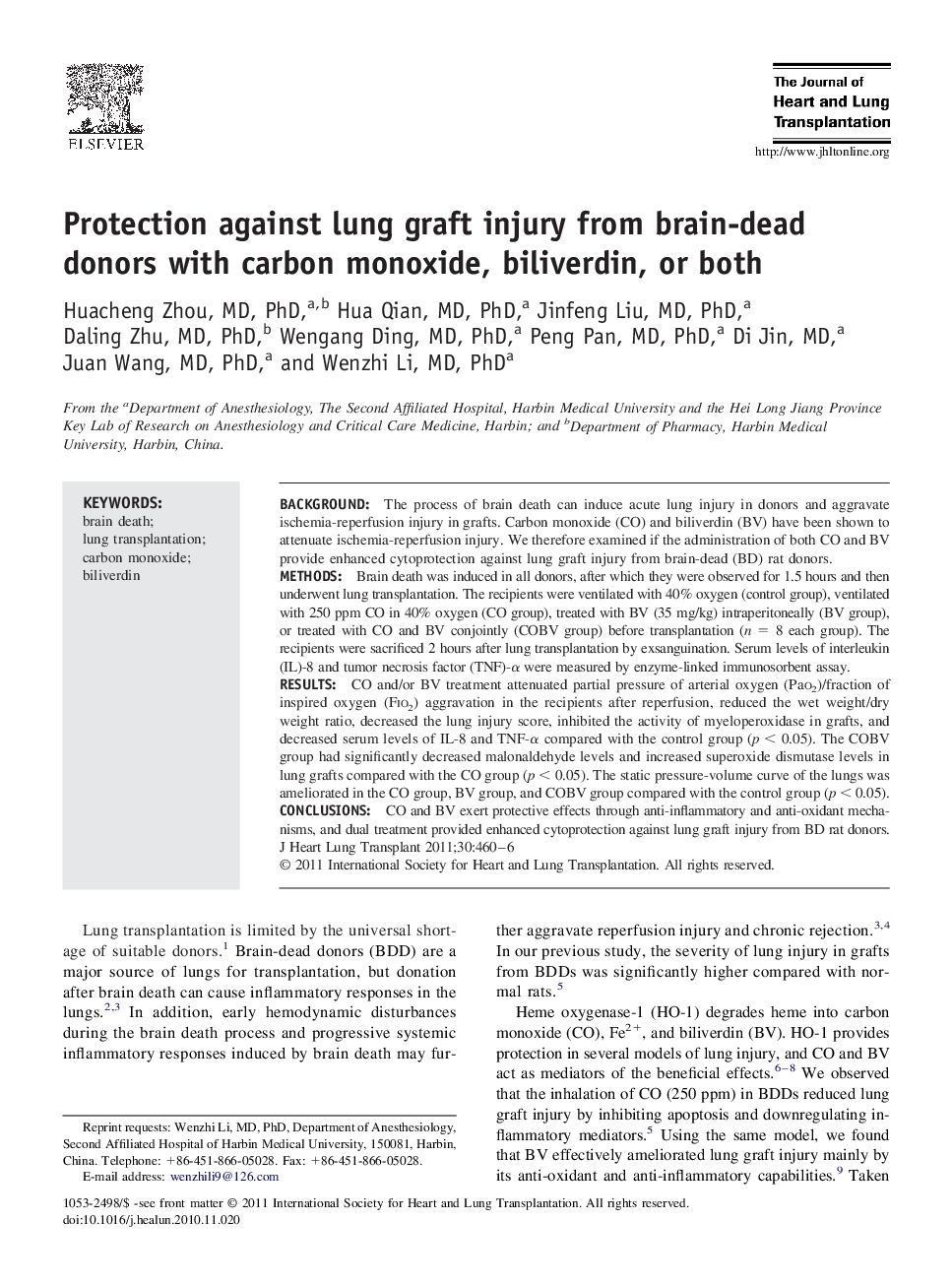 Protection against lung graft injury from brain-dead donors with carbon monoxide, biliverdin, or both