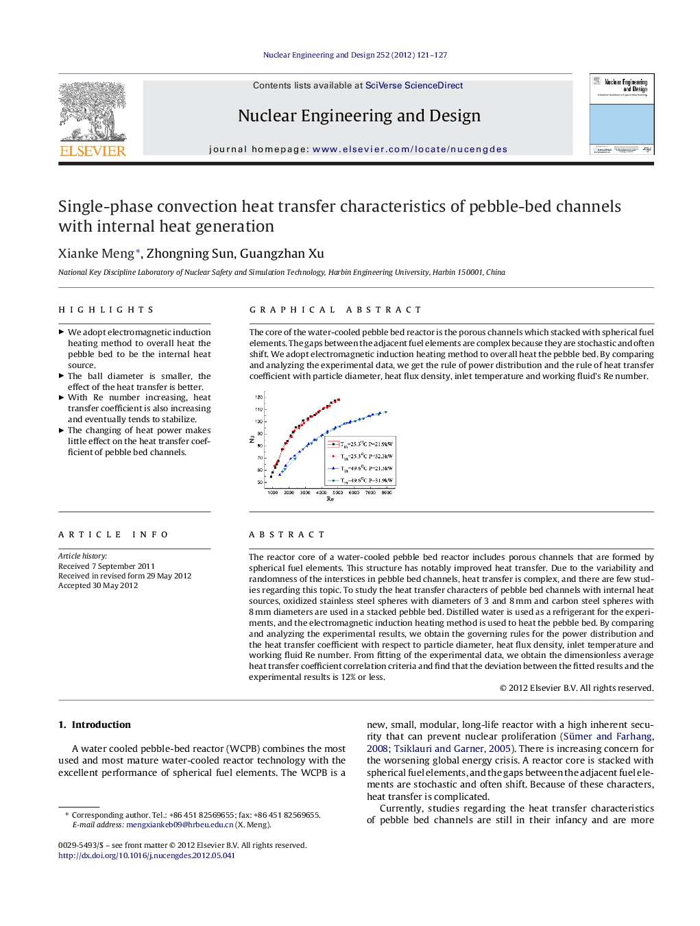 Single-phase convection heat transfer characteristics of pebble-bed channels with internal heat generation