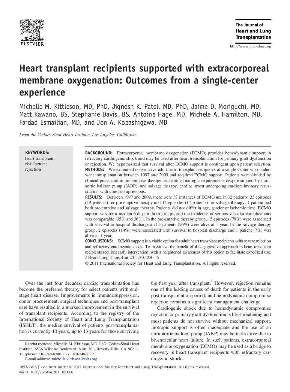 Heart transplant recipients supported with extracorporeal membrane oxygenation: Outcomes from a single-center experience