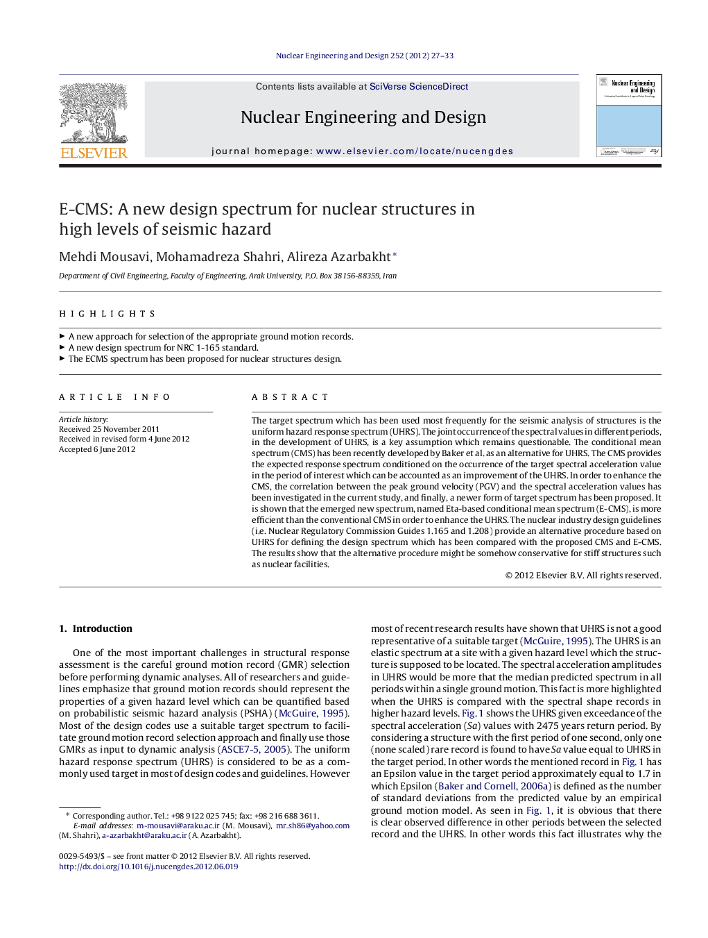 E-CMS: A new design spectrum for nuclear structures in high levels of seismic hazard