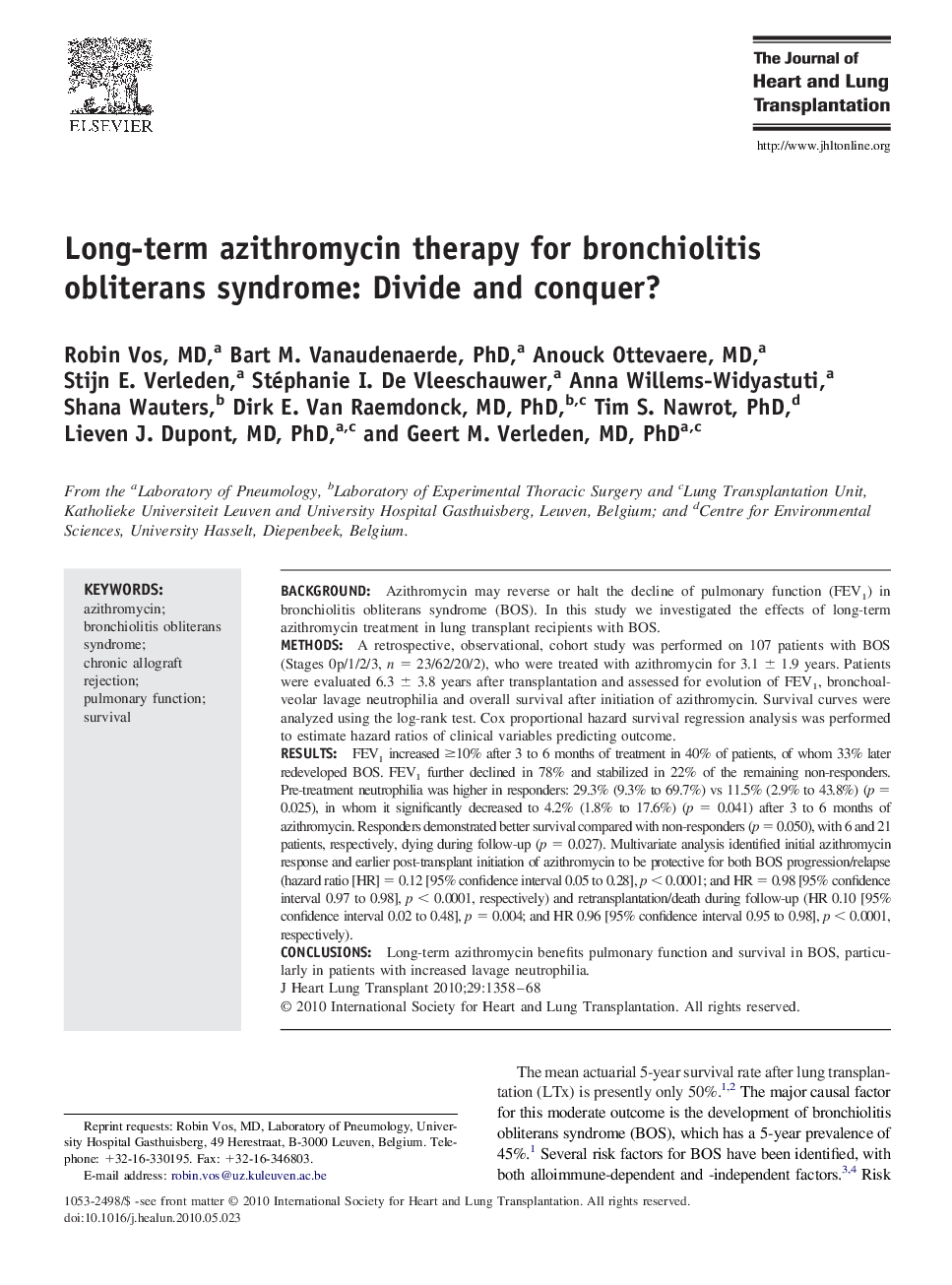 Long-term azithromycin therapy for bronchiolitis obliterans syndrome: Divide and conquer?