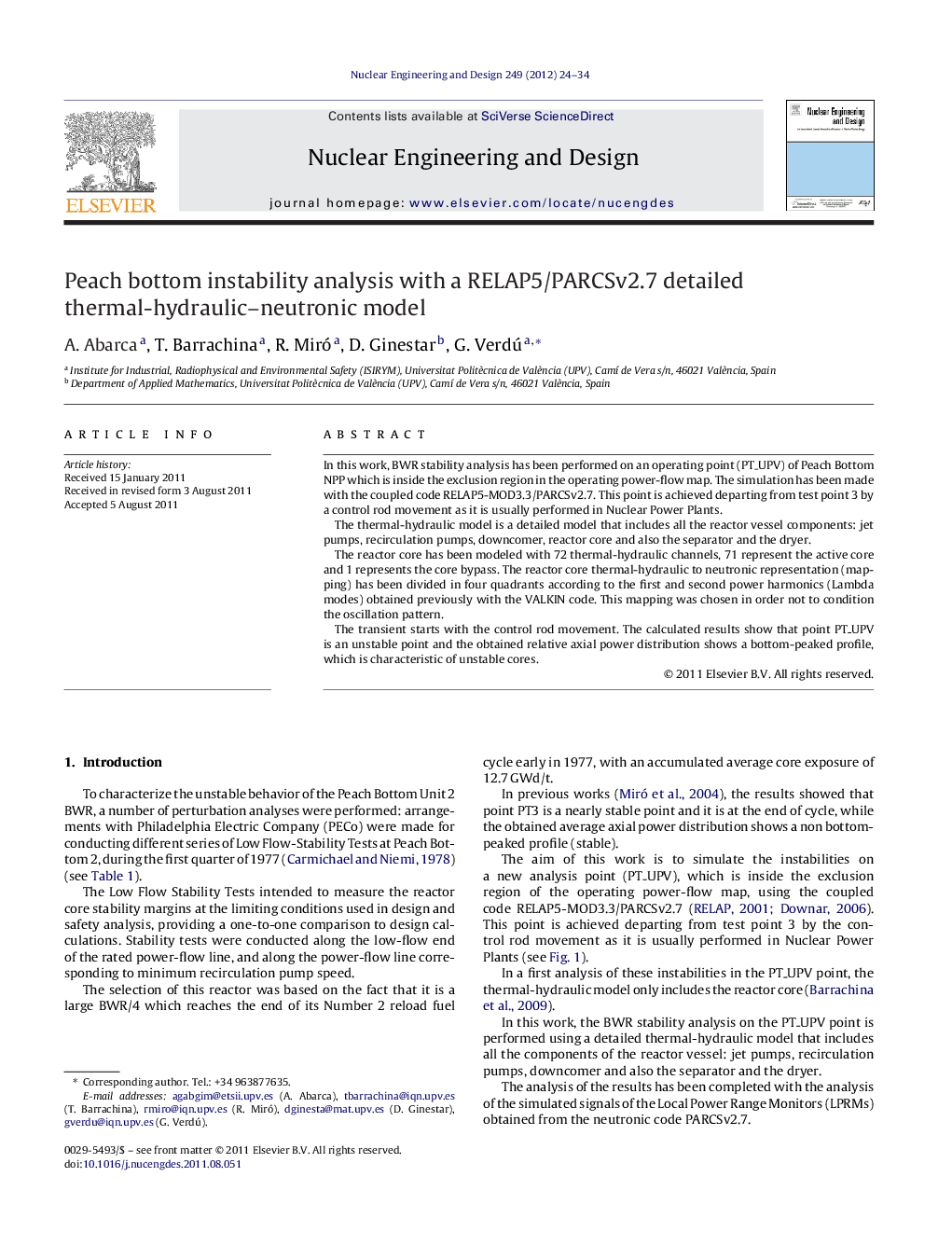 Peach bottom instability analysis with a RELAP5/PARCSv2.7 detailed thermal-hydraulic–neutronic model
