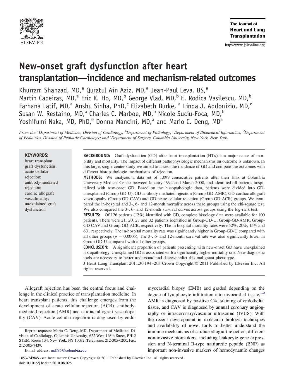 New-onset graft dysfunction after heart transplantation-incidence and mechanism-related outcomes