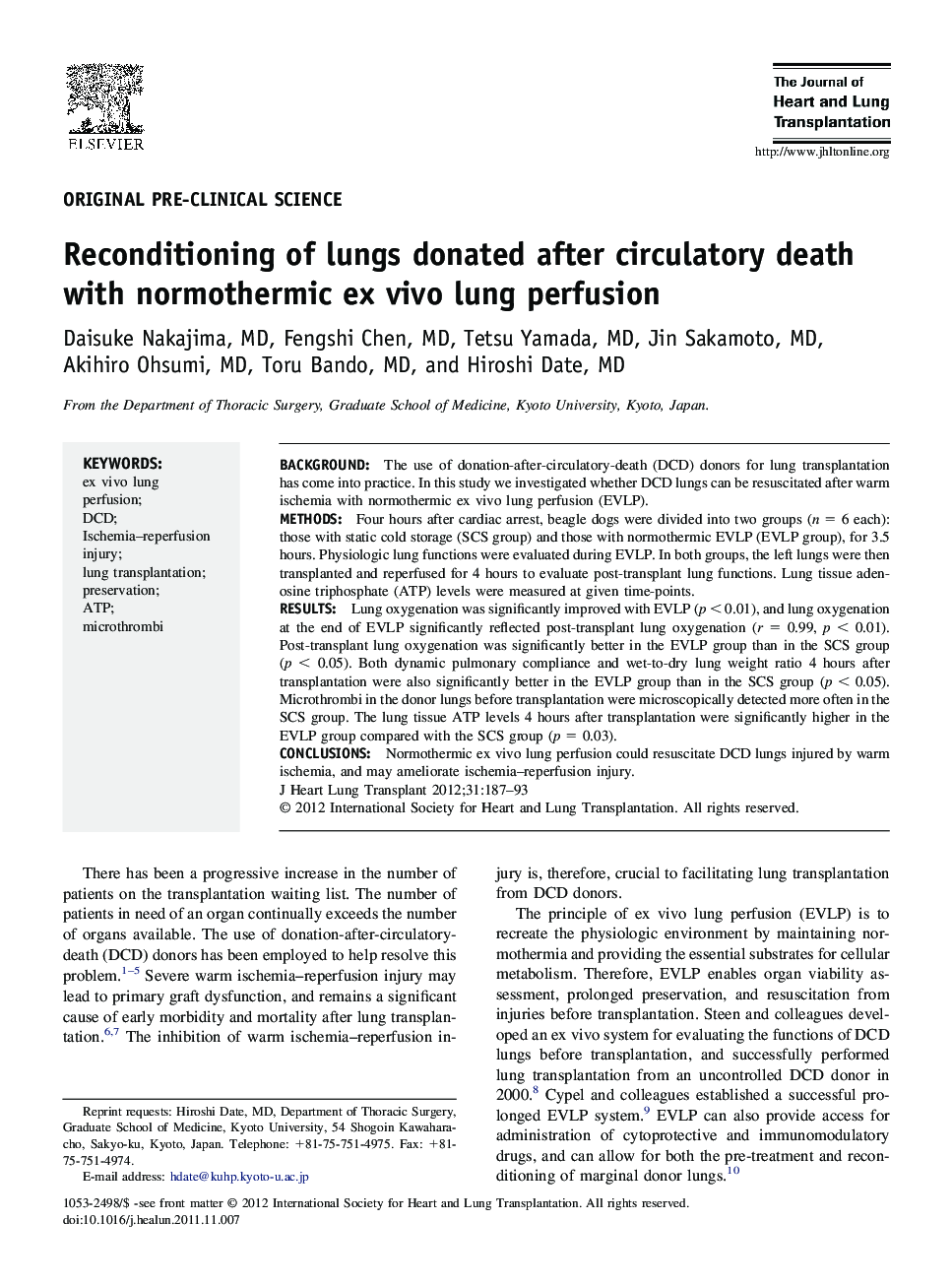 Reconditioning of lungs donated after circulatory death with normothermic ex vivo lung perfusion