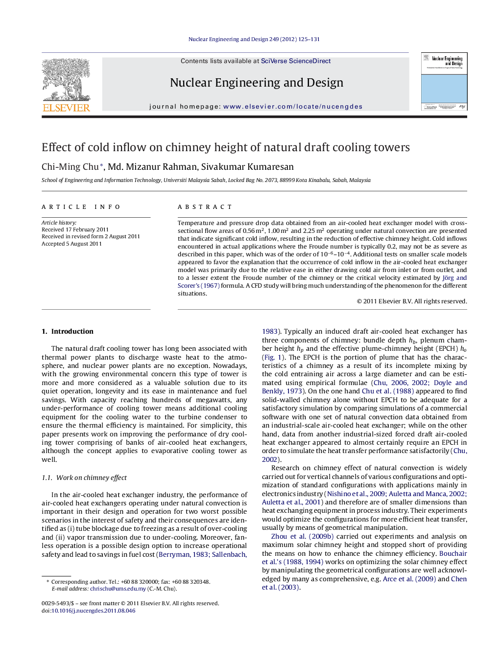 Effect of cold inflow on chimney height of natural draft cooling towers