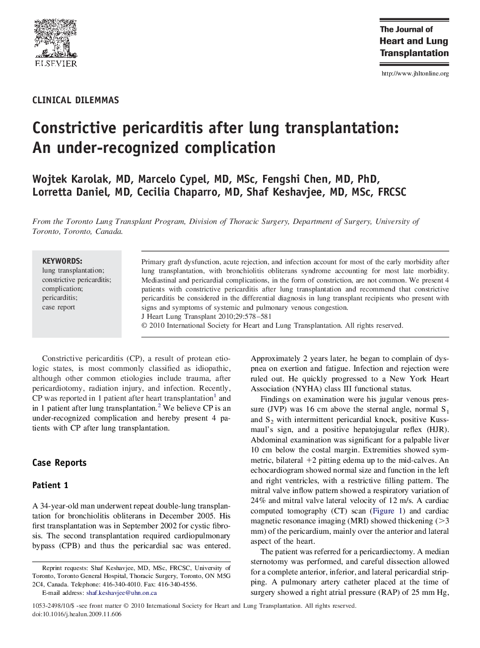 Constrictive pericarditis after lung transplantation: An under-recognized complication