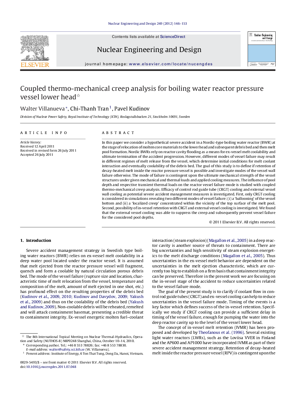Coupled thermo-mechanical creep analysis for boiling water reactor pressure vessel lower head 