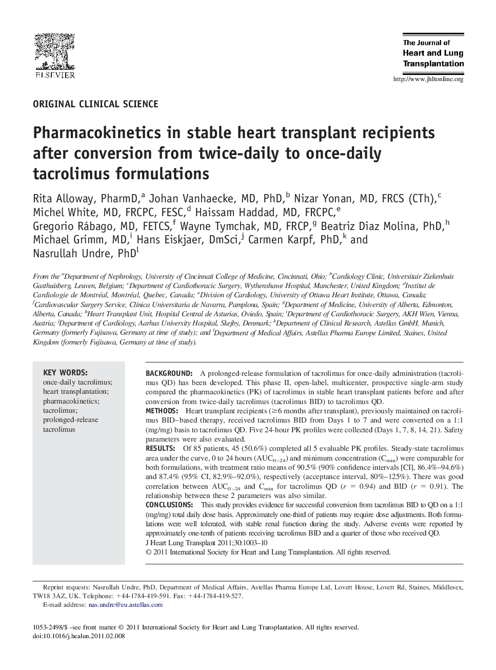 Pharmacokinetics in stable heart transplant recipients after conversion from twice-daily to once-daily tacrolimus formulations