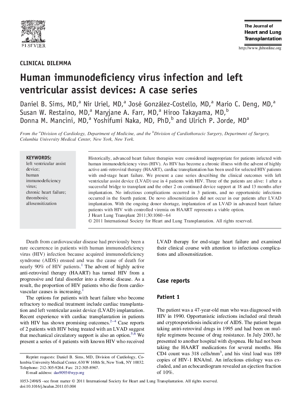 Human immunodeficiency virus infection and left ventricular assist devices: A case series