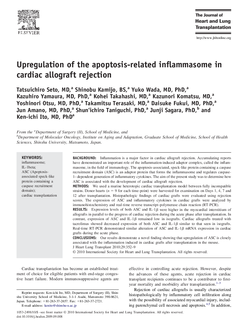 Upregulation of the apoptosis-related inflammasome in cardiac allograft rejection