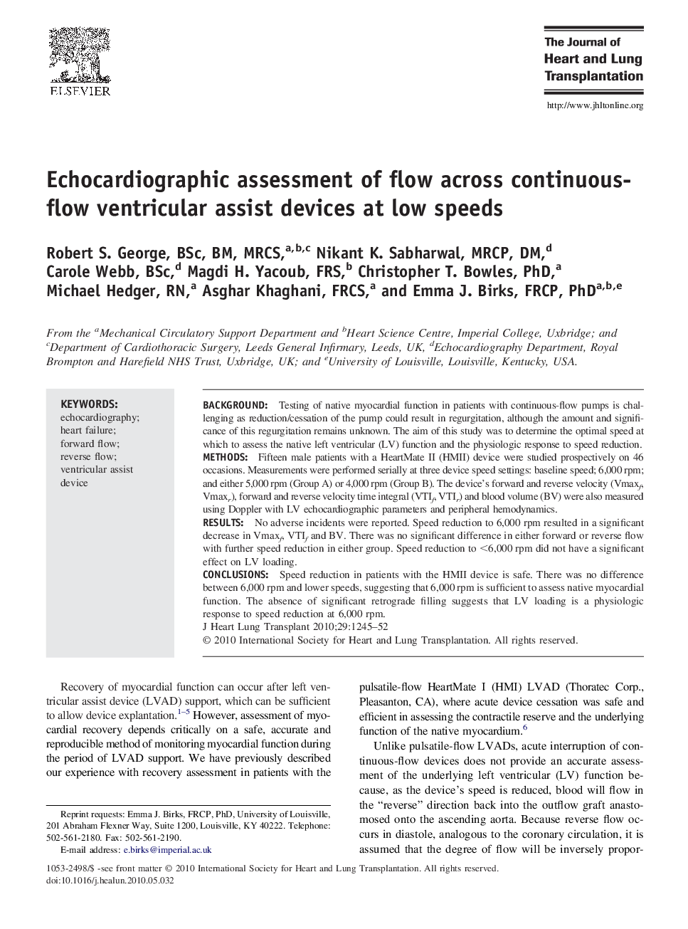 Echocardiographic assessment of flow across continuous-flow ventricular assist devices at low speeds