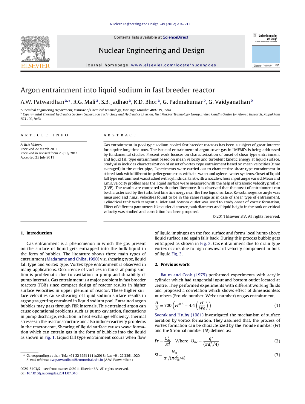 Argon entrainment into liquid sodium in fast breeder reactor