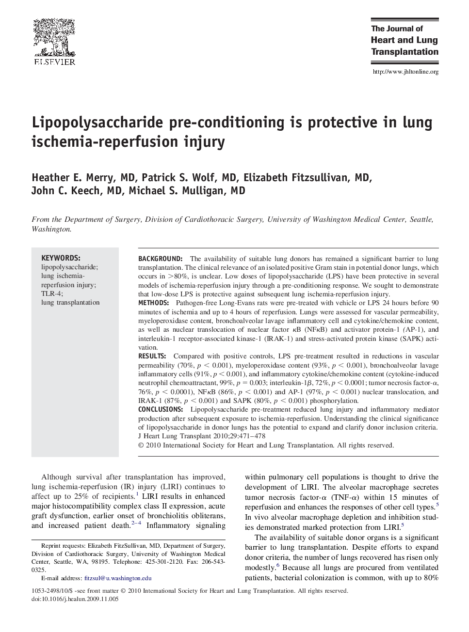 Lipopolysaccharide pre-conditioning is protective in lung ischemia-reperfusion injury