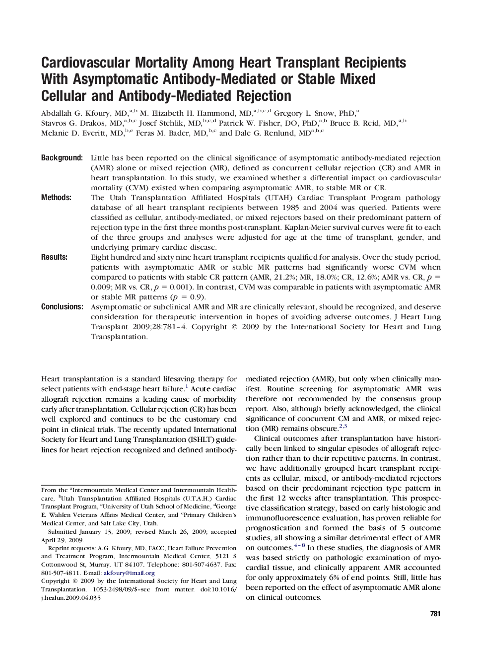 Cardiovascular Mortality Among Heart Transplant Recipients With Asymptomatic Antibody-Mediated or Stable Mixed Cellular and Antibody-Mediated Rejection