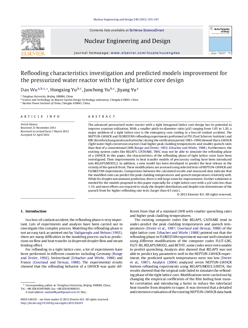 Reflooding characteristics investigation and predicted models improvement for the pressurized water reactor with the tight lattice core design