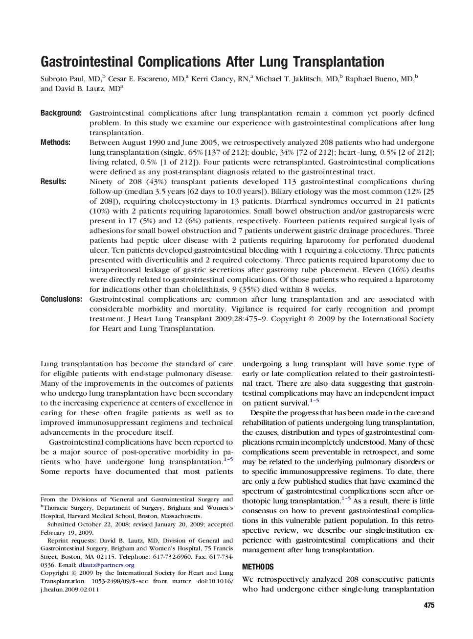 Gastrointestinal Complications After Lung Transplantation