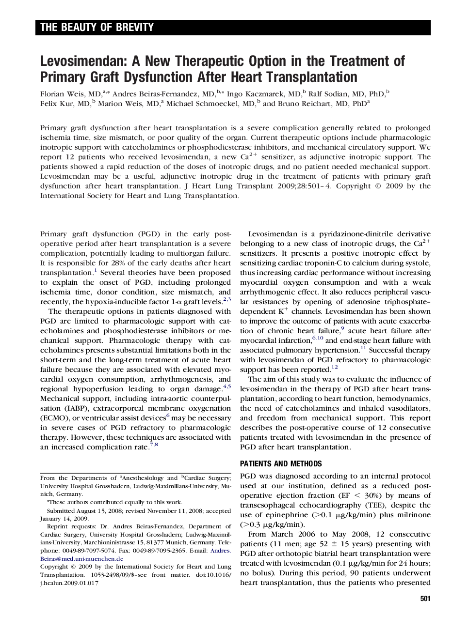 عکس صفحه اول مقاله: Levosimendan: A New Therapeutic Option in the Treatment of Primary Graft Dysfunction After Heart Transplantation Levosimendan: A New Therapeutic Option in the Treatment of Primary Graft Dysfunction After Heart Transplantation