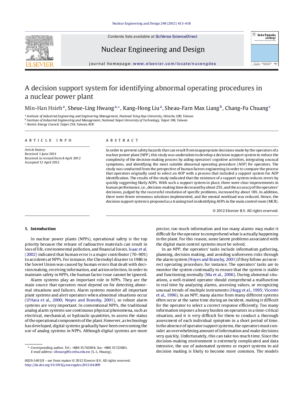 A decision support system for identifying abnormal operating procedures in a nuclear power plant