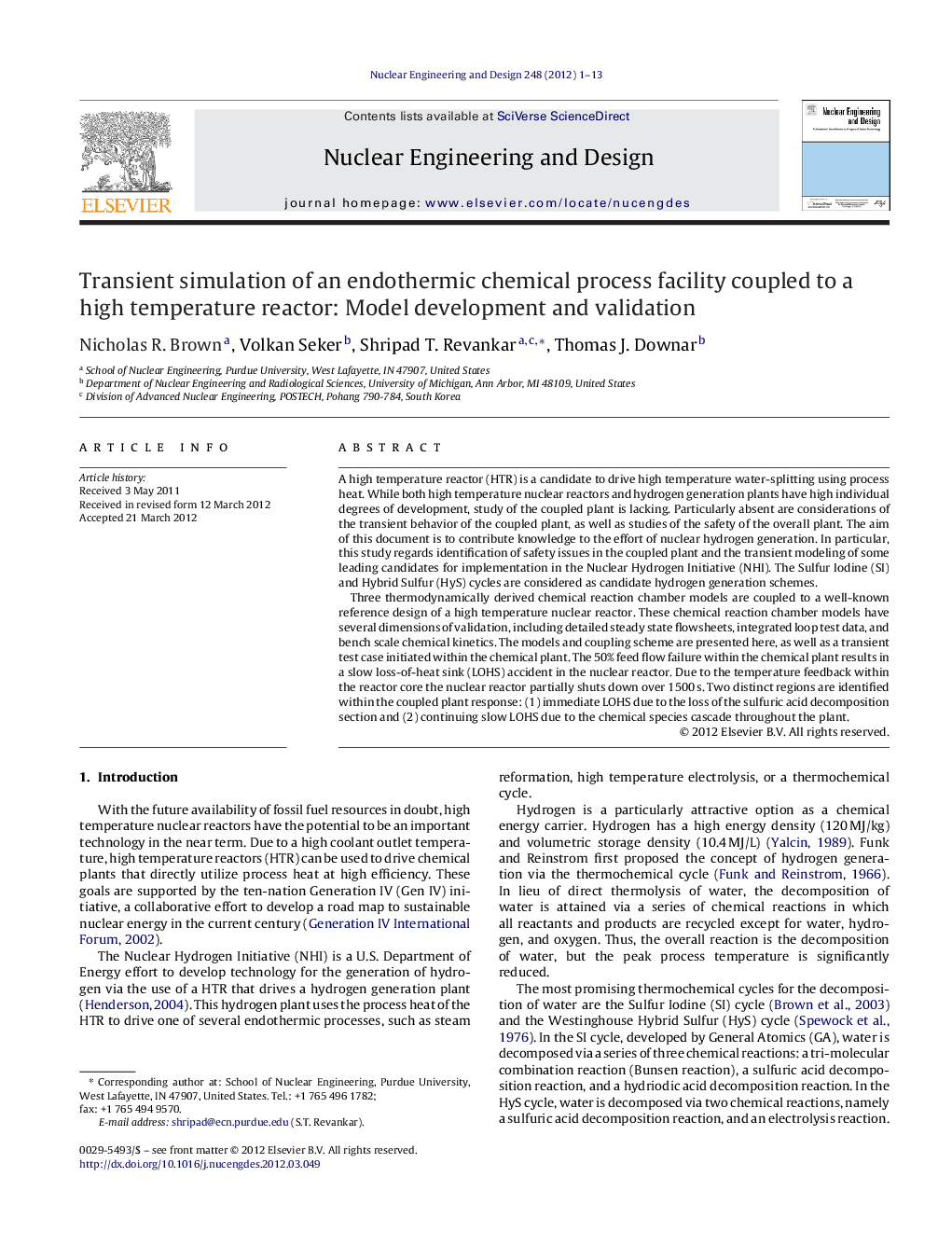 Transient simulation of an endothermic chemical process facility coupled to a high temperature reactor: Model development and validation