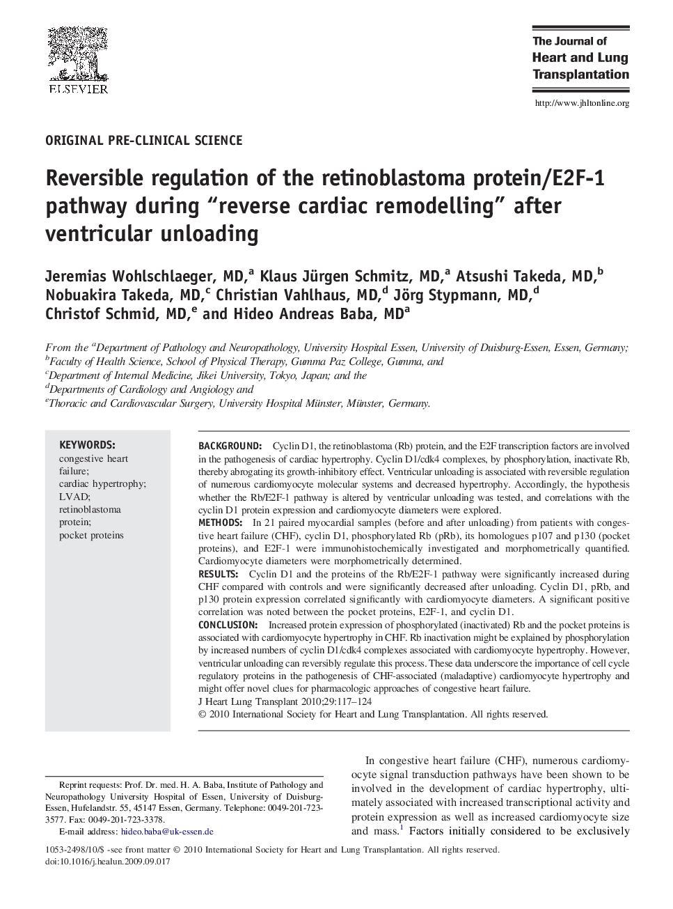 Reversible regulation of the retinoblastoma protein/E2F-1 pathway during “reverse cardiac remodelling” after ventricular unloading