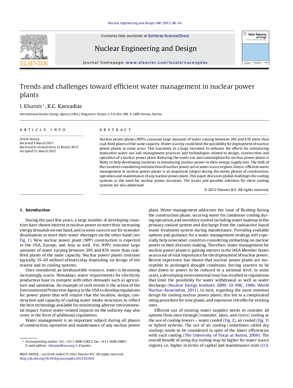 Trends and challenges toward efficient water management in nuclear power plants