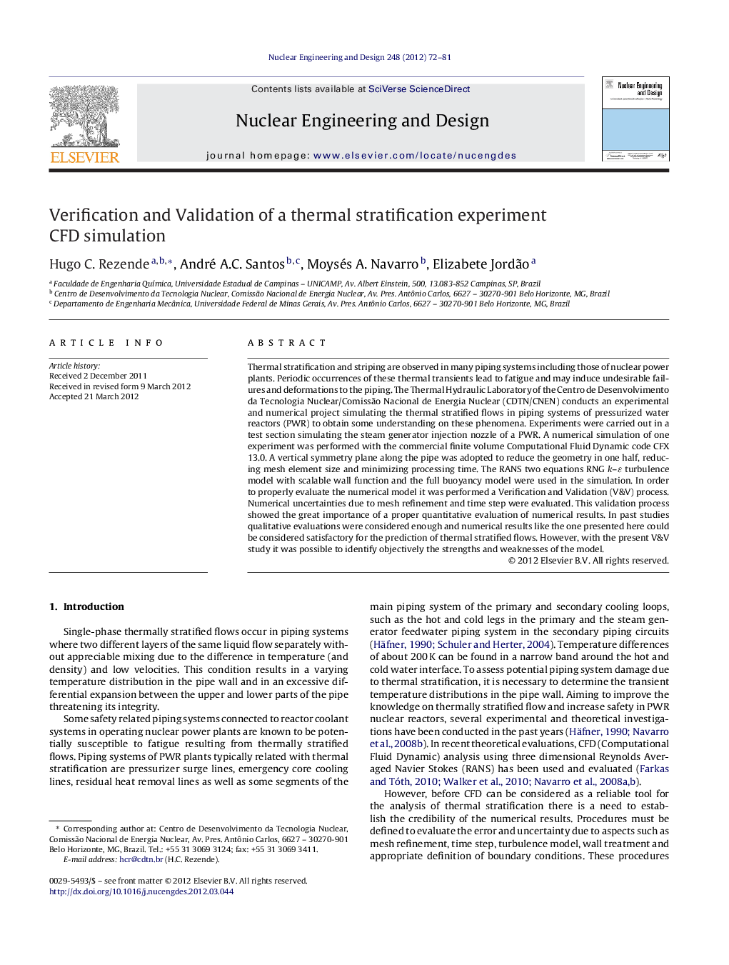Verification and Validation of a thermal stratification experiment CFD simulation