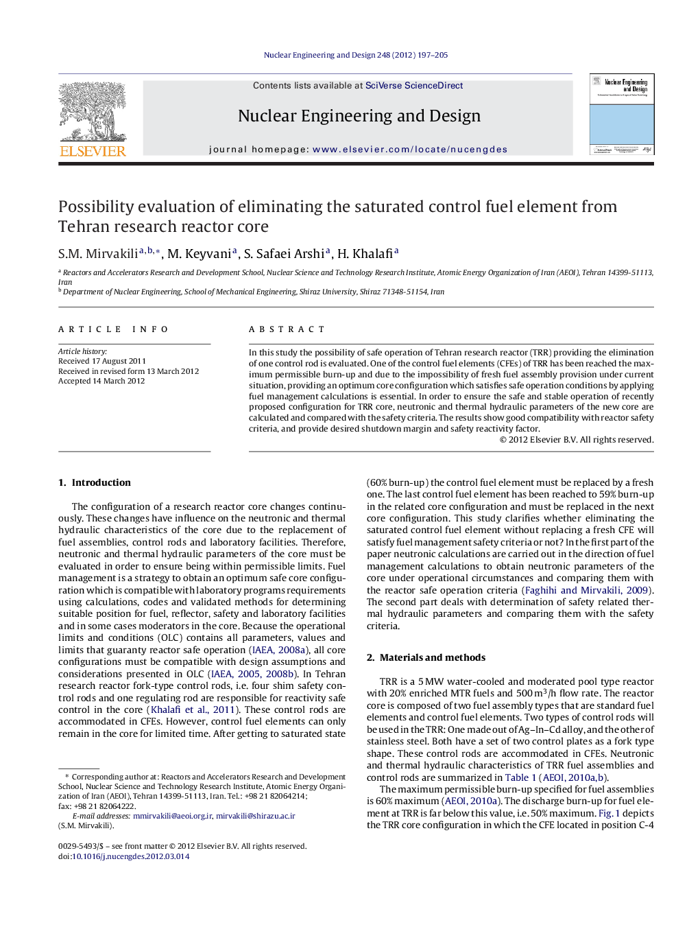 Possibility evaluation of eliminating the saturated control fuel element from Tehran research reactor core
